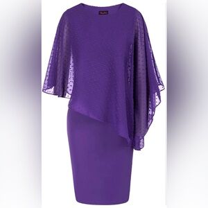 Hanna Nikole Purple Sleeveless Pencil Dress with Single Arm Cape Overlay